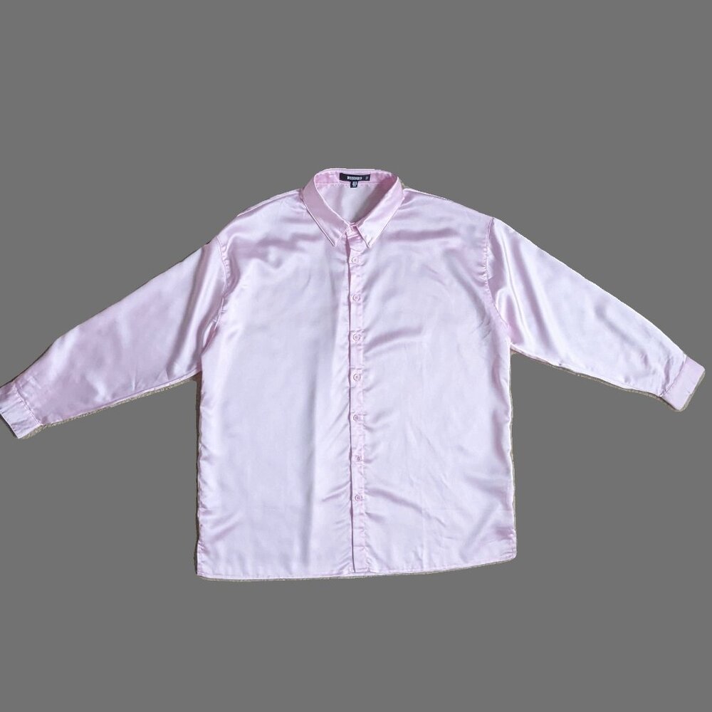 Misguided Pink Satin Button Front Blouse Size 6 Preowned